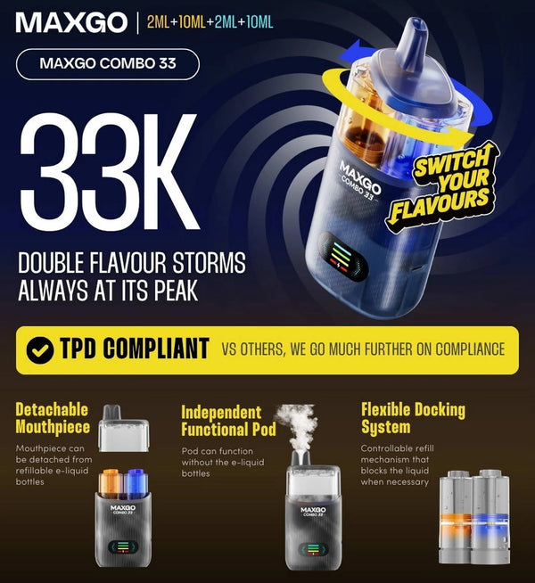 RELX MAXGO Combo 33K Prefilled Pod Kit Rechargeable Reusable BOX OFFER (3 X Pack )