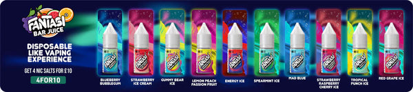 Fantasi Bar Salts Vape Juice E-Liquid 50/50 VG 10 ml , 20mg and 10 mg UK made Nic salt