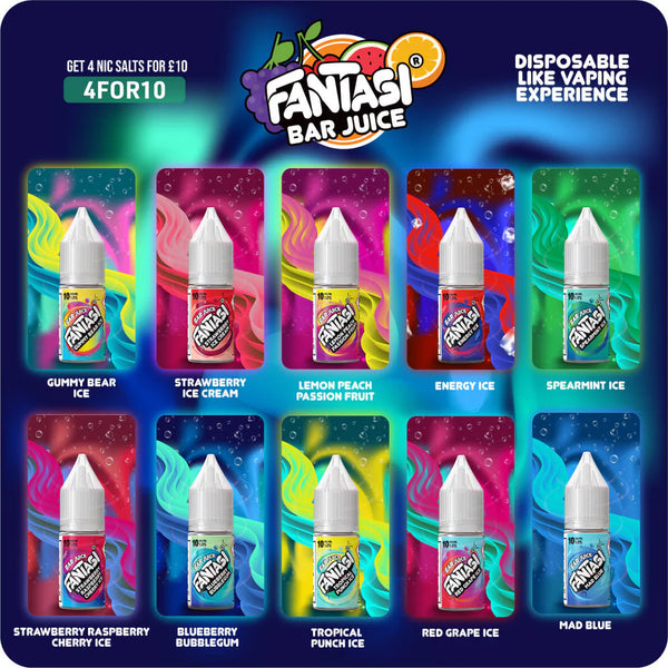Fantasi Bar Salts Vape Juice E-Liquid 50/50 VG 10 ml , 20mg and 10 mg UK made Nic salt